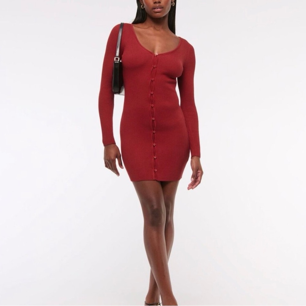 Abercrombie Long-Sleeve Deep-V Mini Sweater Dress